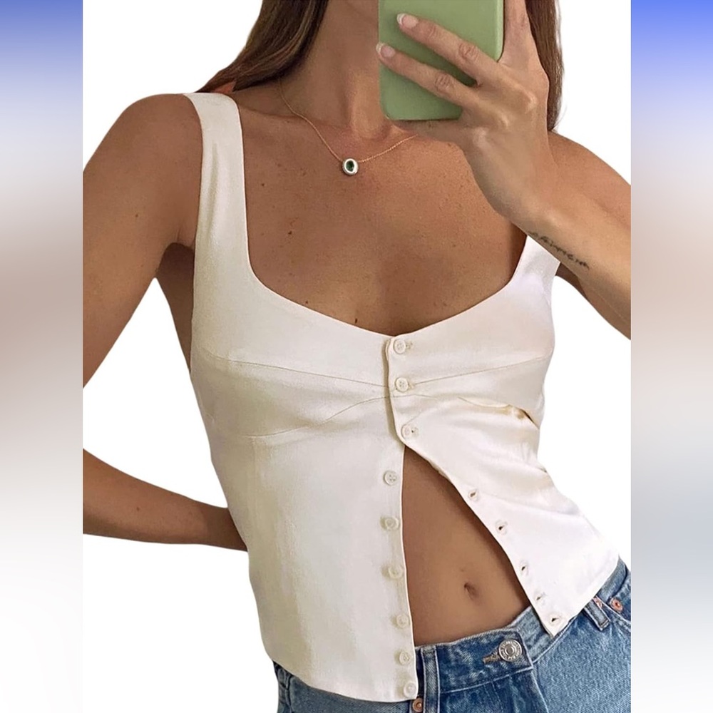 NEVER WORN | Amazon Sofia’s Choice | Satin Corset Top | Cream - S